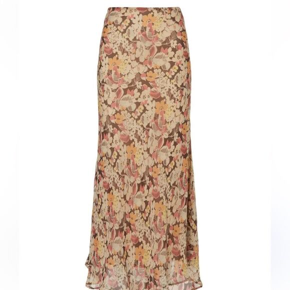 Polo Ralph Lauren Aja Floral Print Fall Brown Midi Skirt 00 $ 498.00 NWT - Picture 5 of 8